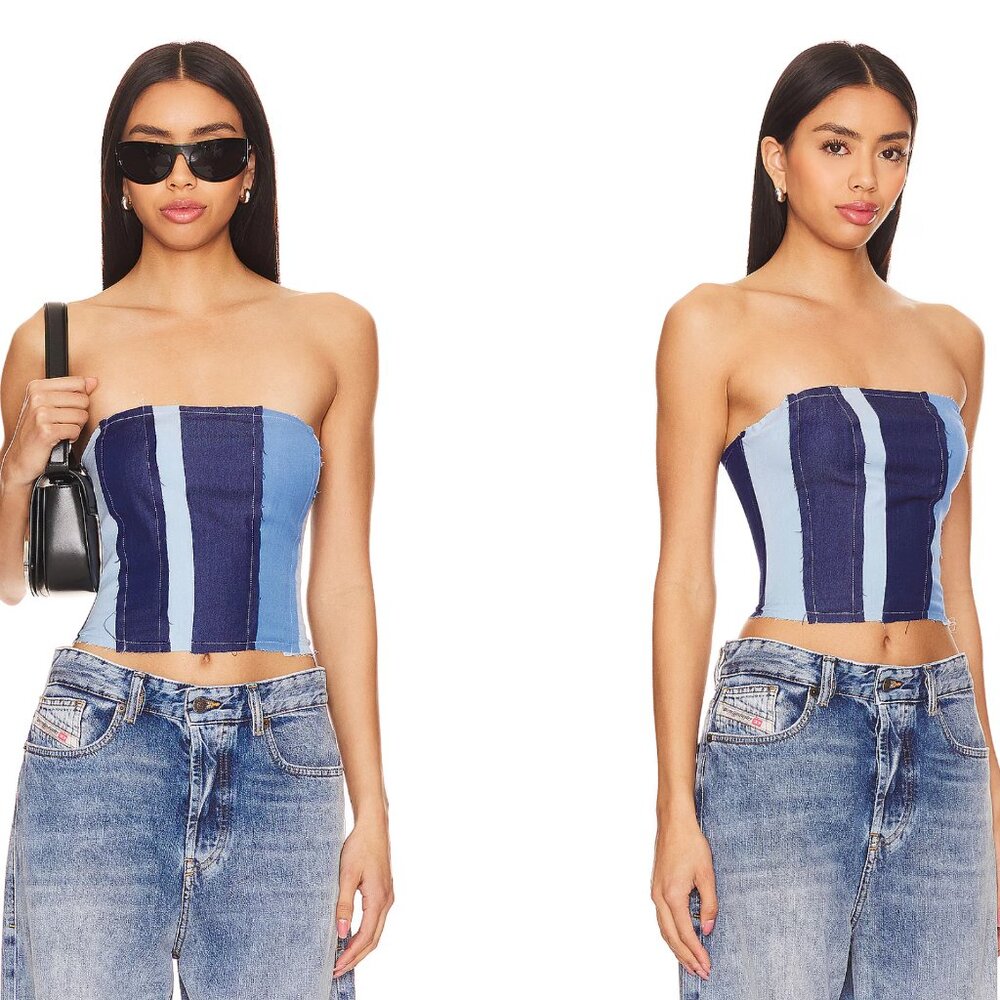 MORE TO COME Tie-Up Denim Vitta Corset Top | Size Small